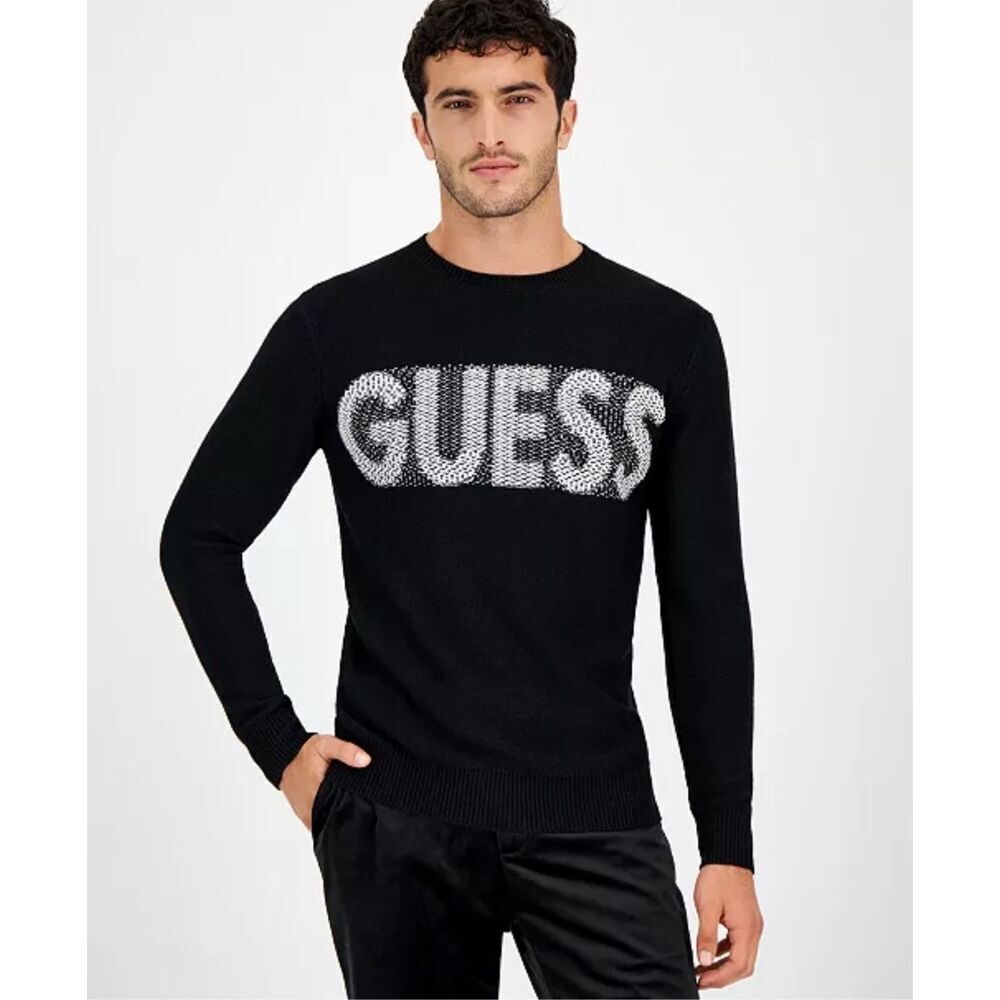Guess NWT Amyas Crewneck Long Sleeve Logo Sweater Jet Black XXL